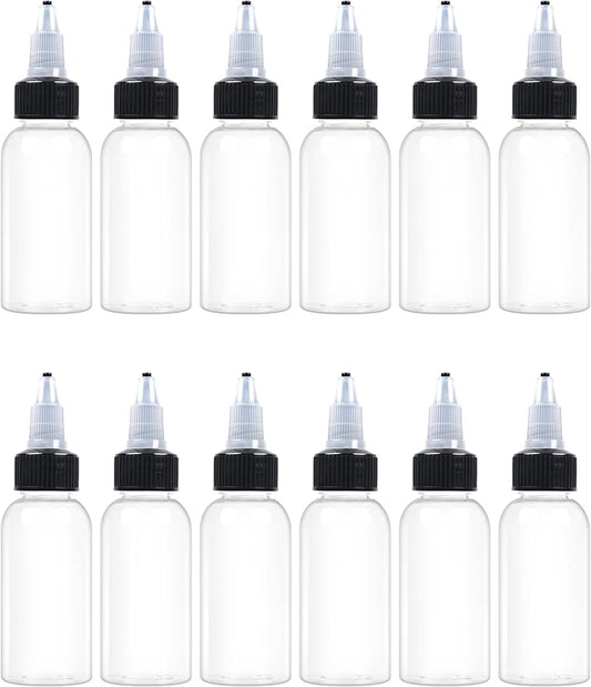 12 Pcs 1oz Plastic Squeeze Bottles with Twist Top Cap, 30ml Clear Dispensing Bottles, Empty Squirt Bottle for Liquids, Sauces, Arts, Crafts, Travel