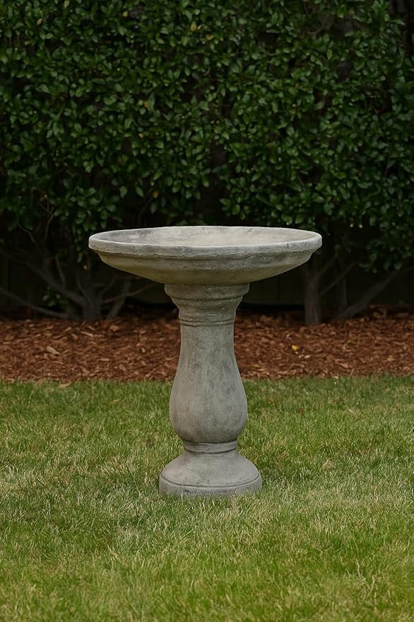 Solid Rock Stoneworks Classic Concrete Birdbath – 24” Tall Outdoor Garden Accent – Heavy-Duty Handcrafted Cement Bird Bath – Weather Resistant Yard Décor – Made in USA