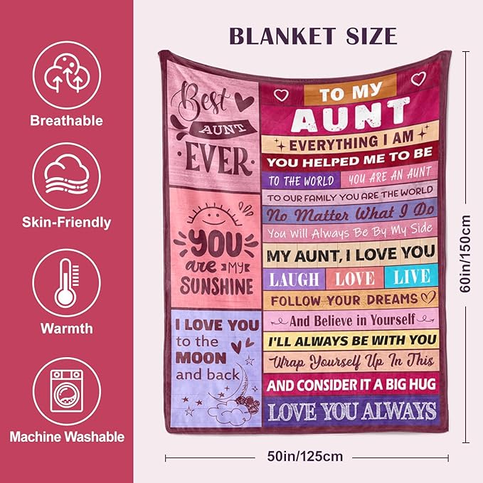 Aunt Gifts - Gifts for Aunt from Niece Nephew - Best Aunts Ever Gift - Great Aunts Gifts - Auntie Gift for Women - Christmas Valentines Day & Mothers Day Birthday - to My Aunt's Blanket 50"x60"