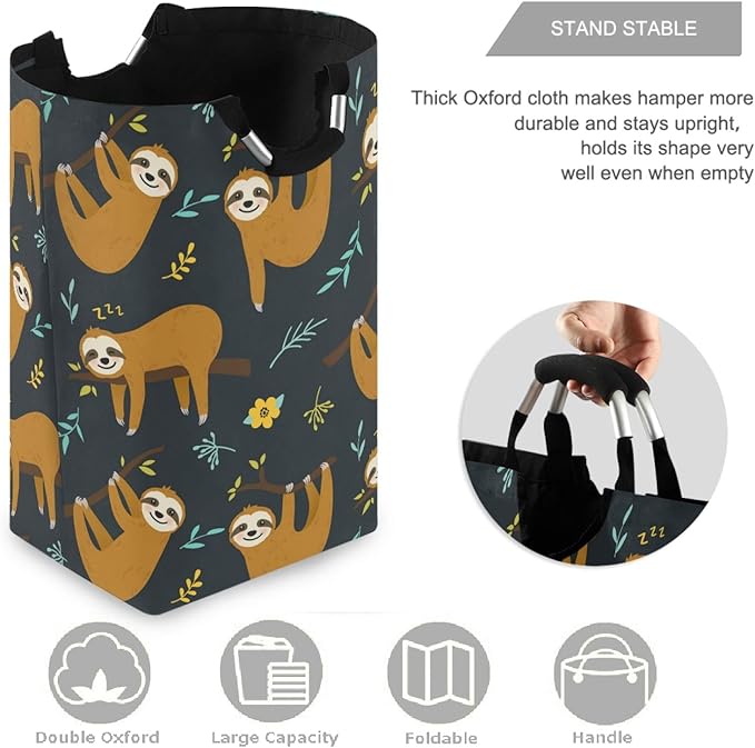 visesunny Large Capacity Laundry Hamper Basket Cartoon Sloth Animal Water-Resistant Oxford Cloth Storage Baskets for Bedroom, Bathroom, Dorm, Kids Room