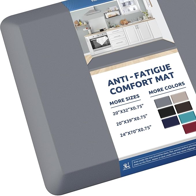 KitchenClouds Kitchen Mat Cushioned Anti Fatigue Rug 24"x70" Waterproof, Non Slip, Standing and Comfort Desk/Floor Mats for House Sink Office (Grey,0.8inch)