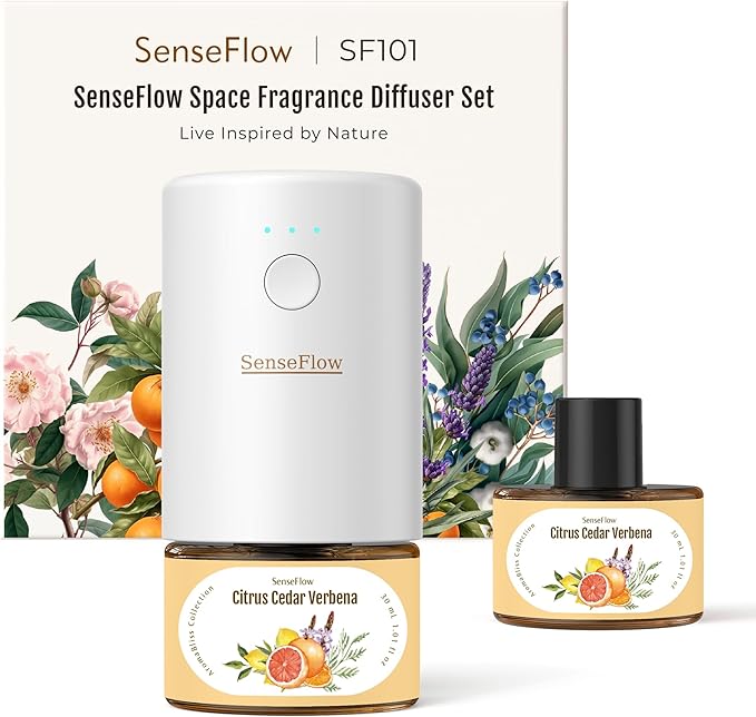 SF101 Waterless Ultrasonic Essential Oil Diffuser–100% Plant-Based,120-Day Natural Air Freshener & Aromatherapy Diffuser for Home,Hotel,Studio–Covers up to 100㎡-Citrus Cedar Verbena