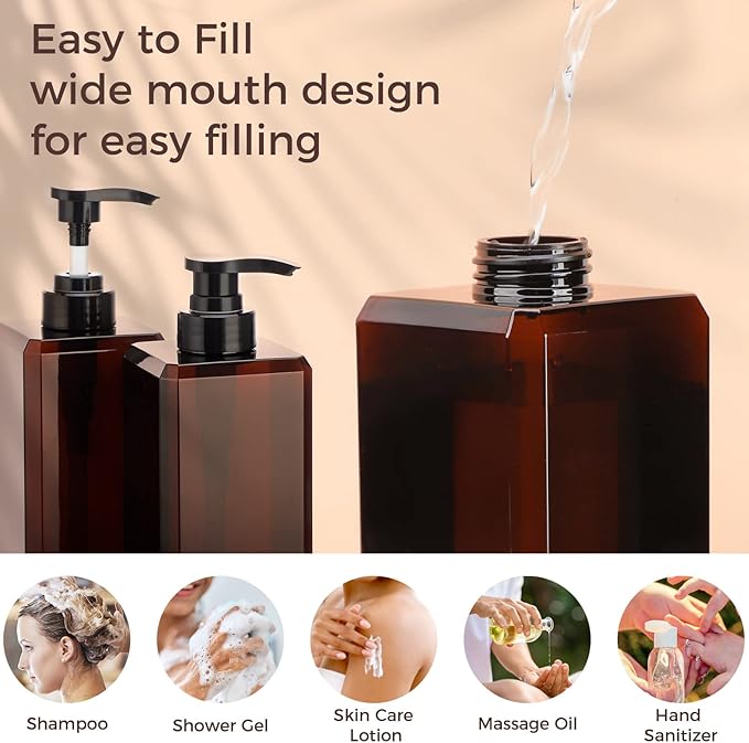 Suream 27oz Bathroom Countertop Soap Dispensers, Plastic Lotion Dispenser, Refillable Cosmetic Pump Dispensers, Square Bathroom Shower Containers for Shampoo, Body Wash, Hand Soap, Oil