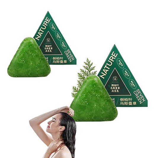 2PC Seven Green Shampoo Bar - Nature Shampoo Bar with Grass Extract, Green Soap for Women & Men