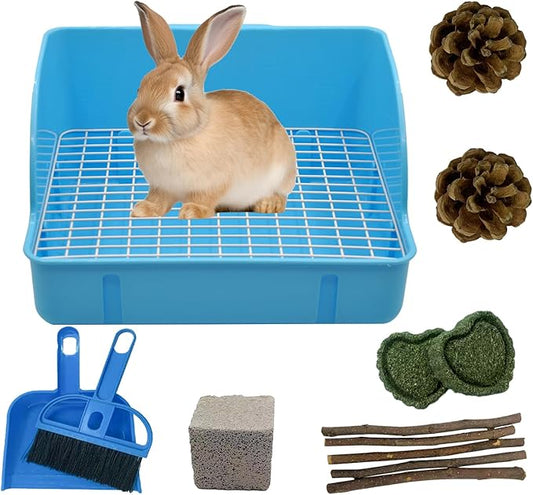 12Pcs Rabbit Litter Box for Cage, Bunny Potty Trainer Corner Guinea Pig Plastic Square Grate Toilet, Pet Bedding Litter Box for Small Animal Ferret Hamster Hedgehog (Blue)