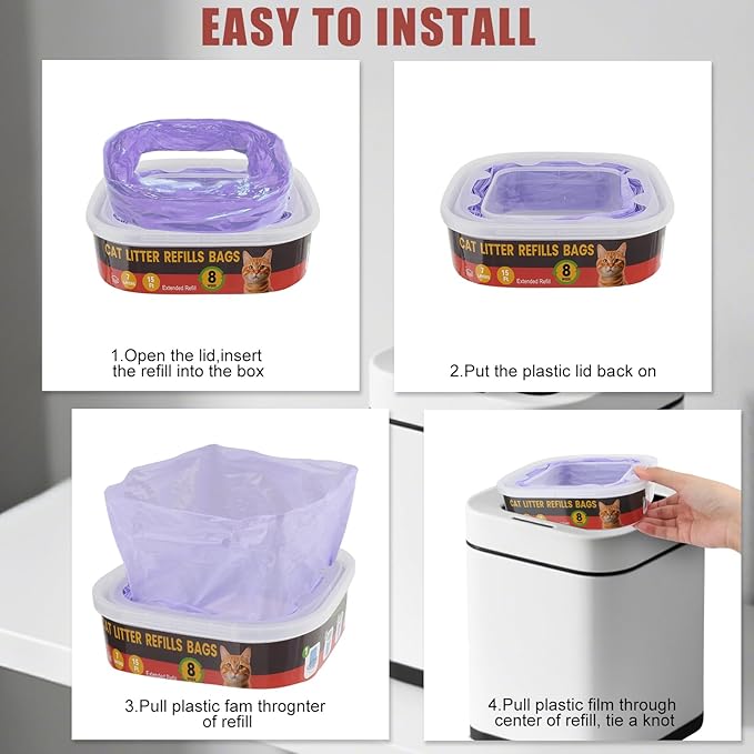 10 Pack Cat Litter Refill Bags,Compatible with Litter Genie Standard/Plus/XL and Litter Refill Cartridge,Purple