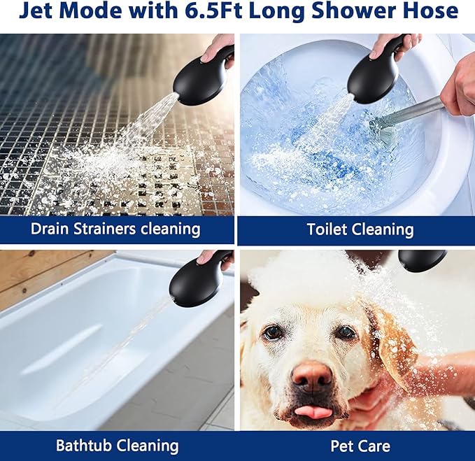 High Pressure 10 Setting Handheld Shower Head, 5" Detachable Showerhead Spray Built-in Power Wash to Clean Tub, Tile & Pets, 79" Extra Long Stainless Steel Hose, Adjustable Bracket - Matte Black