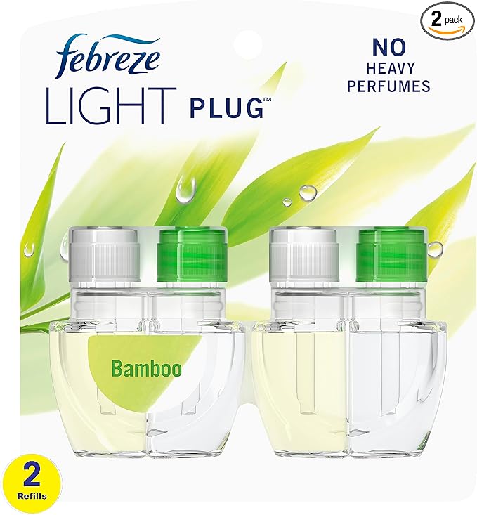 Febreze LIGHT Fade Defy PLUG Air Freshener, Bamboo, (2) .87 fl. oz. Oil Refill