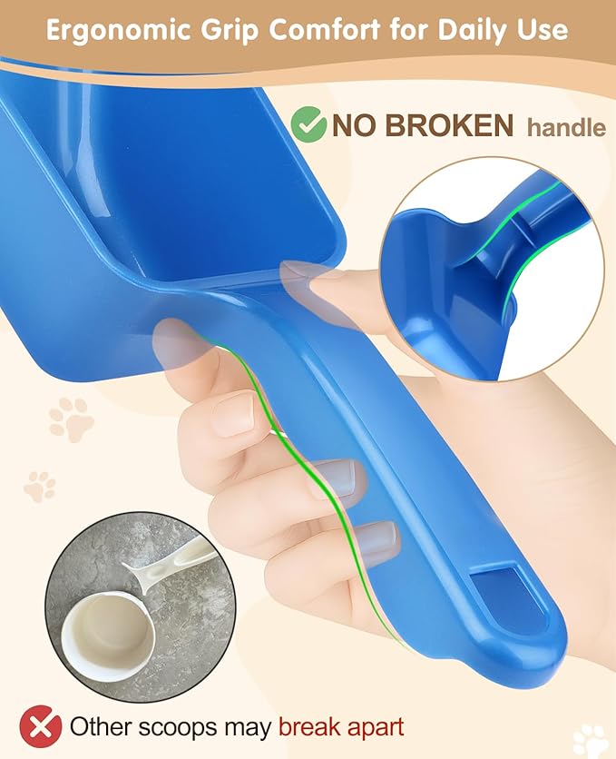 2-Pack Dog Food Scoop 1 Cup, Plastic Pet Food Measuring Scoop With Measuring Lines (1/2 & 1 Cup Markings) for Dogs, Cats, Fish, Bird（Blue)