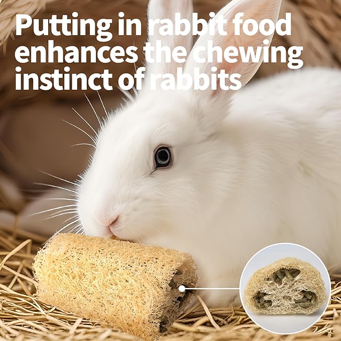 3 PCS Rabbit Chew Toys,100% Natural Loofah Without Additives,Bunny Chew Toys for Teeth,Fiber-Rich Rabbit Treats for Bunny Chinchilla Dogs