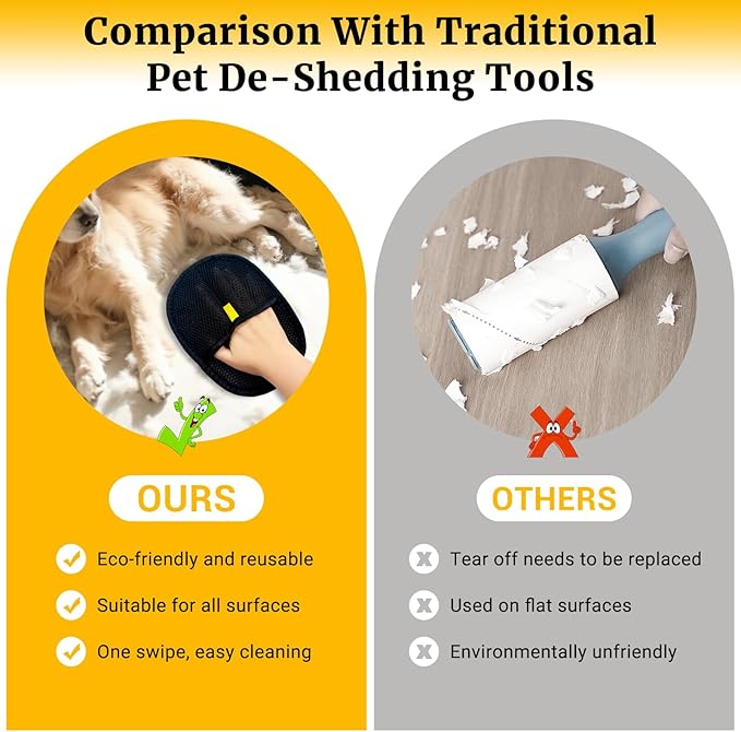 3PCS Upgraded Pet Hair Removal Glove for Dogs & Cats, Reusable Electrostatic Pet Hair Remover Glove for Couch, Furniture, Carpet & Car Seat, Best Grooming Gloves for Pets Hair Removal & Massage