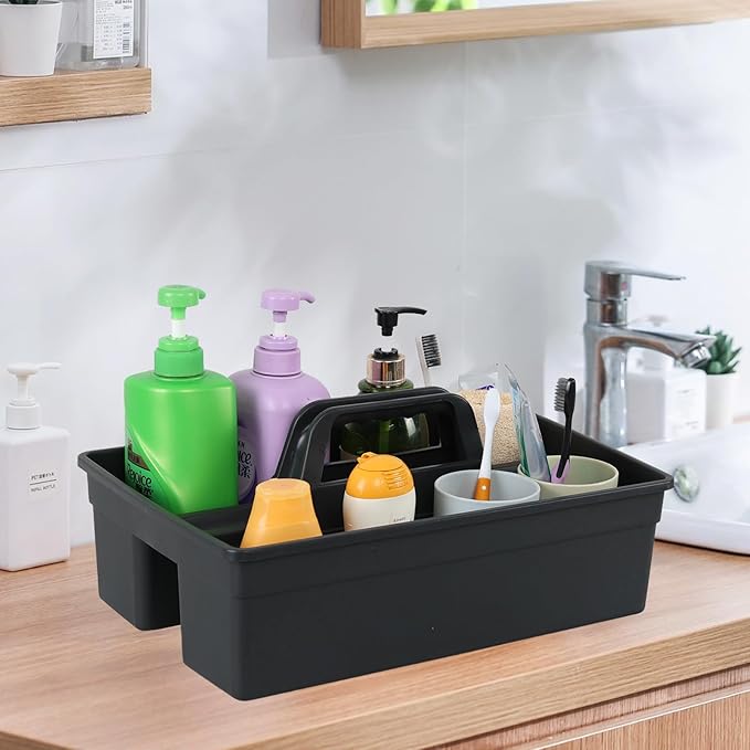 3-Compartment Plastic Storage Caddy with Handle, 4 Pack Bathroom Cleaning Tool Caddy Basket