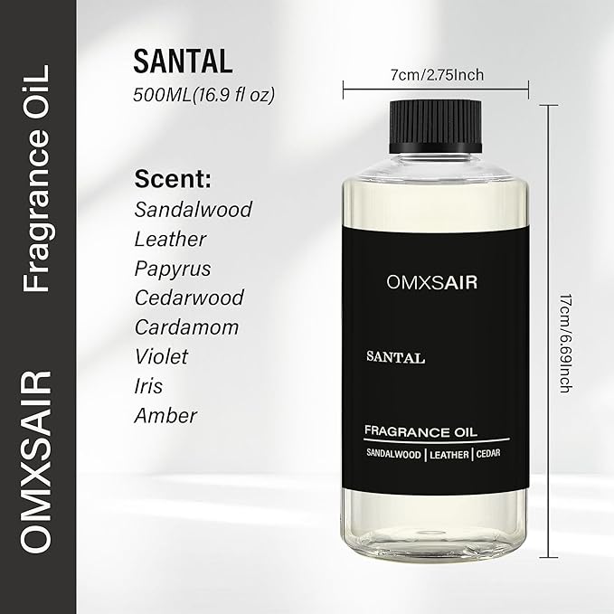 Hotel Scnet Diffuser Oil 500ml Inspired by Santal - Hotel & Car，Home Luxury Scents - Comforting Sandalwood,Papyrus,Cardamom,Santal Essential Oils Blend for Aromatherapy Diffuser