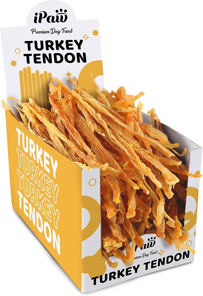 iPaw Turkey Tendon for Dogs 10 Packs/Box Bulk Pack, Ingredient Sourced from USA, Hypoallergenic, All Natural Human Grade Puppy Chew, Dog Treats for Signature Series, Rawhide Alternative