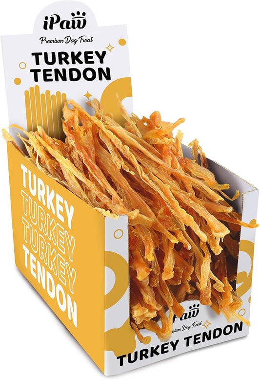 iPaw Turkey Tendon for Dogs 10 Packs/Box Bulk Pack, Ingredient Sourced from USA, Hypoallergenic, All Natural Human Grade Puppy Chew, Dog Treats for Signature Series, Rawhide Alternative