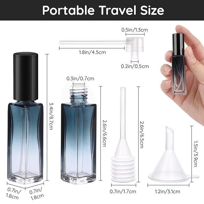 Segbeauty Perfume Travel Refillable, 10 Packs Glass Perfume Bottles for Toiletries, 10ML Mini Pocket Perfume Dispensing Bottle Atomizer Fine Mist Sprayer Set with 2 Extra Pump, Funnel and Dropper