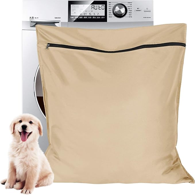 AUXSOUL 1 Pack Pet Laundry Bag,Stops Pet Hair Blocking The Washing Machine,Big Size Wash Bag Ideal for Dog Cat Horse,Hair Remover Safely,25.8’’ 27.8’’(65 X 70cm)(Beige)