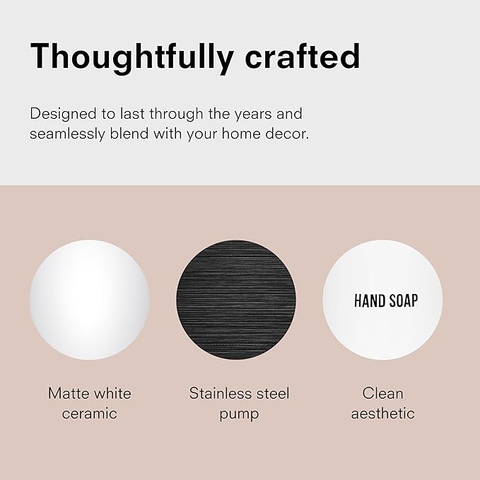 Public Goods Ceramic Hand Soap Dispenser Pump for Bathroom and Kitchen | Liquid Hand Soap Refill Bottle | Made Stoneware and Black Stainless Steel | 16 Oz Dispenser