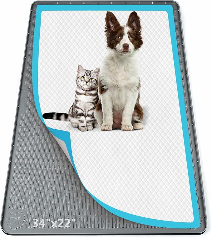 Pee Pad Holder for Dogs, 34" x 22" Silicone Pee Tray Mat Leak-Proof, High Edge, No Spill Pet Pad Holder for Puppy, Cat, Rabbit, Training Pads for Floor Protection, No Pee Pads (Dark Grey)