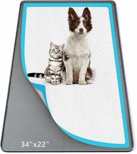 Pee Pad Holder for Dogs, 34" x 22" Silicone Pee Tray Mat Leak-Proof, High Edge, No Spill Pet Pad Holder for Puppy, Cat, Rabbit, Training Pads for Floor Protection, No Pee Pads (Dark Grey)