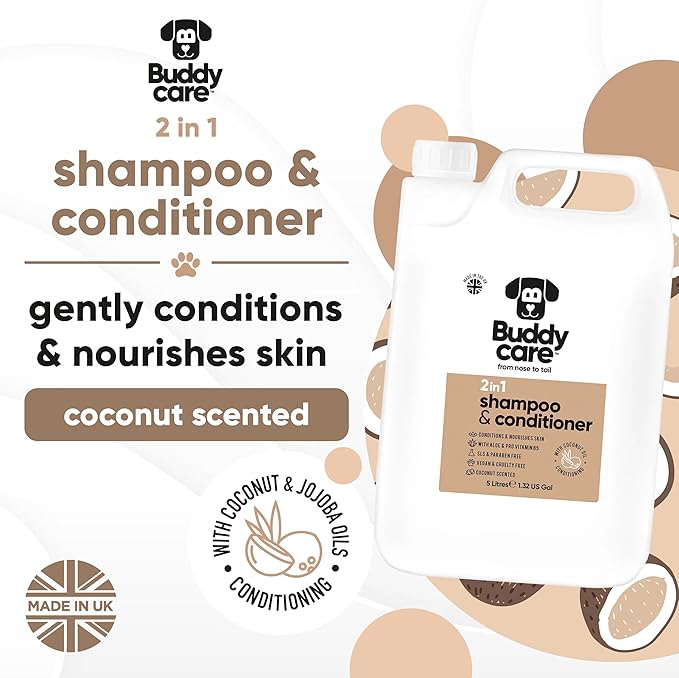 2in1 Dog Shampoo & Conditioner by Buddycare | Coconut Scented | with Aloe Vera and Pro Vitamin B5 (169.07oz)
