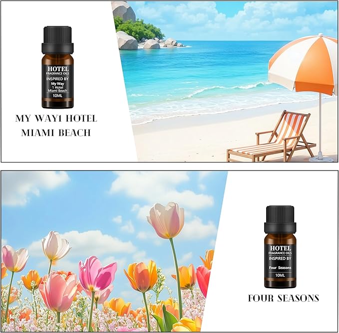 Hotel Collection Diffuser Essential Oil Gift Set,Seaside Hotel Scents for Home,Stress Relief Air Freshening,My Way,Westin,Wynn Las Vegas,Baccarat,Four Seasons,Aria