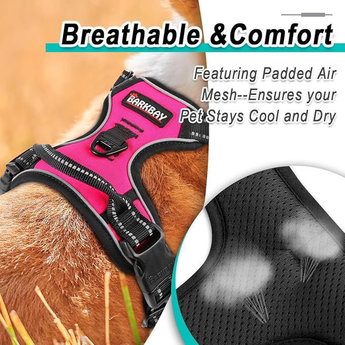 BARKBAY Dog Harness No Pull for Small Dogs - Adjustable, Reflective, Comfortable, No Choke, Heavy-Duty - Perfect for Outdoor Training, Walking, and Hiking - Strong & Durable - XS & Pink