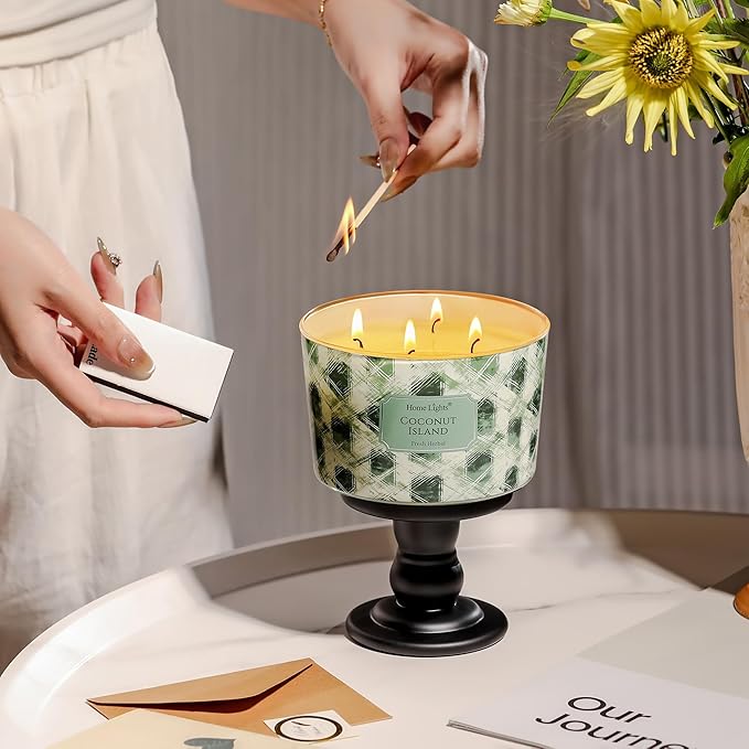 HomeLights 4-Wick Candles for Home Scented - 18oz Soy Wax Blend Candle Long-Lasting Fragrance, Scandinavian Minimalist Design Home Decor and Housewarming Gifts, Coconut Island