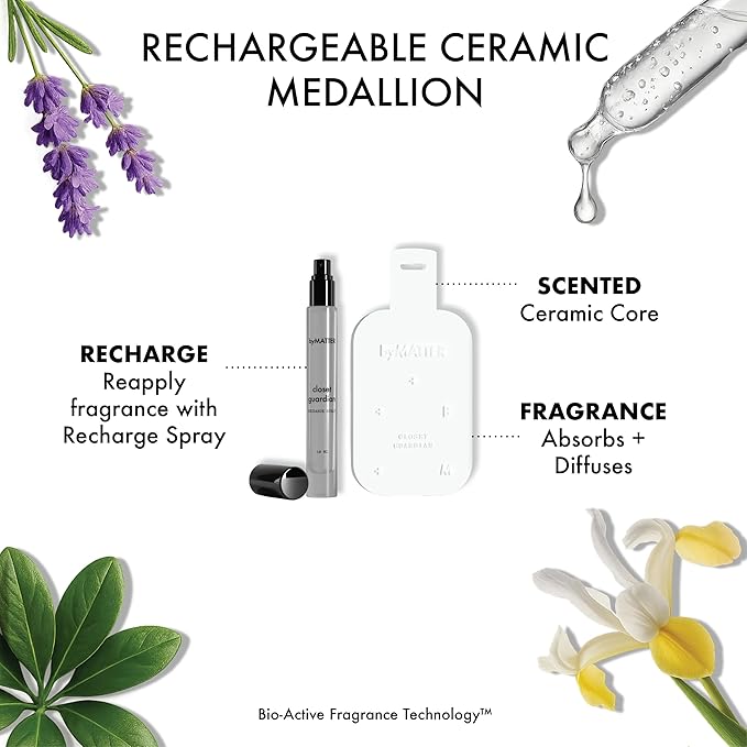 byMATTER Closet Guardian Natural Lavender Spray – Air Freshener, Hanging Ceramic Plate & French Lavender Spray, Fragrance Set for Wardrobes, Drawers & Clothing (200G / 7. Fl Oz)