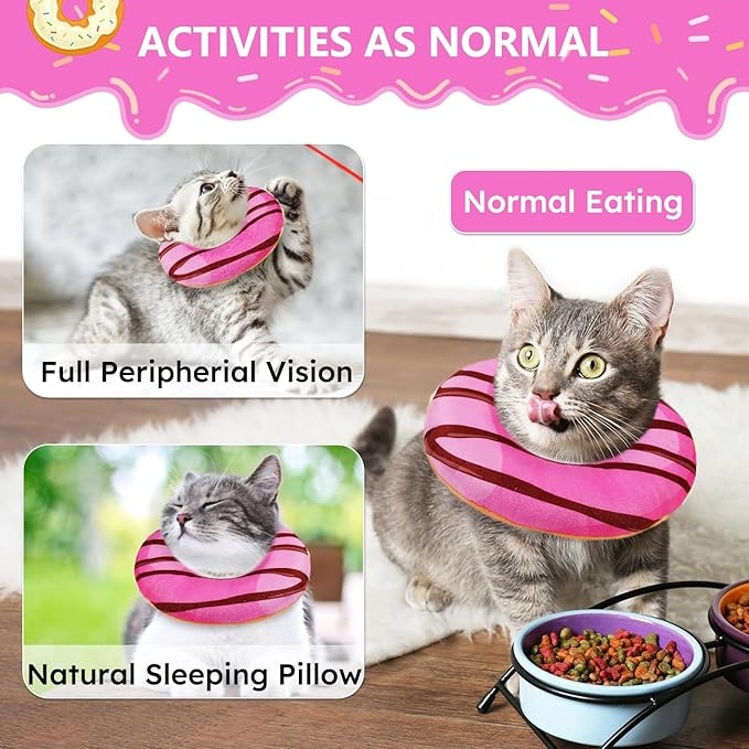 Cat Cone Collar Soft, Cat Recovery Collar for Wound Healing Cute Donut Adjustable Pet Cones to Stop Licking Comfortable Lightweight Neck Elizabethan Collars for Kittens Purple