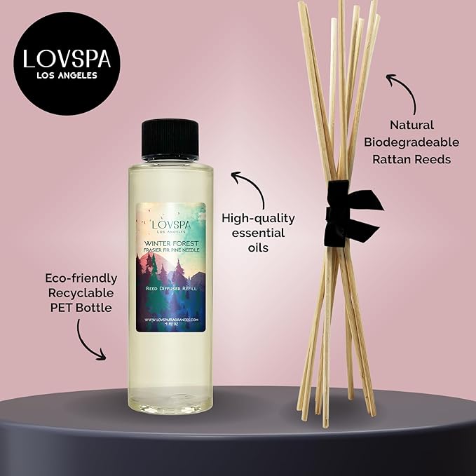 LOVSPA Winter Forest Pine Diffuser Oil - Holiday Essential Oils for Diffuser Refill & Air Freshener Room Spray - Natural Home Fragrance, Scented Oil for Diffusers, USA Made, 4oz