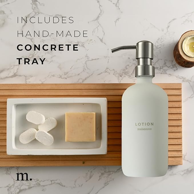 MaisoNovo Soap Dispenser 3-Piece Set | 16.9oz White Bottles with Silver Stainless Steel Pumps