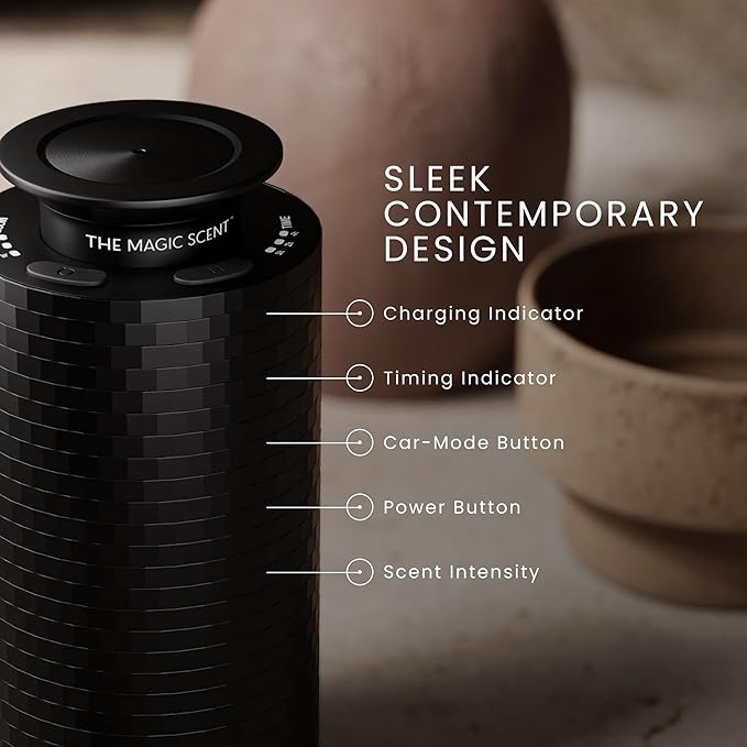 The Magic Scent Mini USB Car Diffuser - Waterless Scent Machine for Home & On-The-Go - Intensity Control & Timer - Waterless Oil Diffuser - Rechargeable Car Air Freshener Diffuser up to 400 sq. ft.