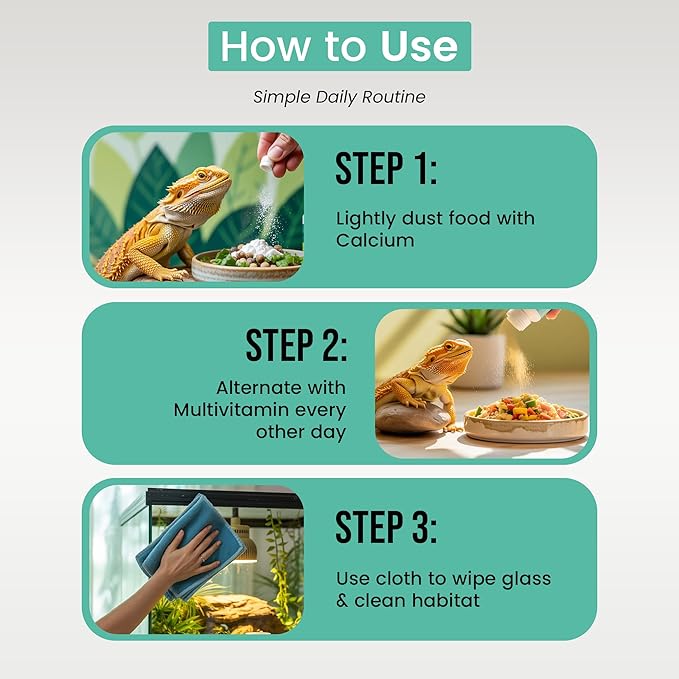 Reptile Calcium with D3 3.3 oz. Herptivite multivitamin 3.3 oz. for Reptiles and Amphibians, with Microfiber Cleaning Cloth (Herptivite multivitamin for Reptiles, Ultrafine Calcium Powder with D3)