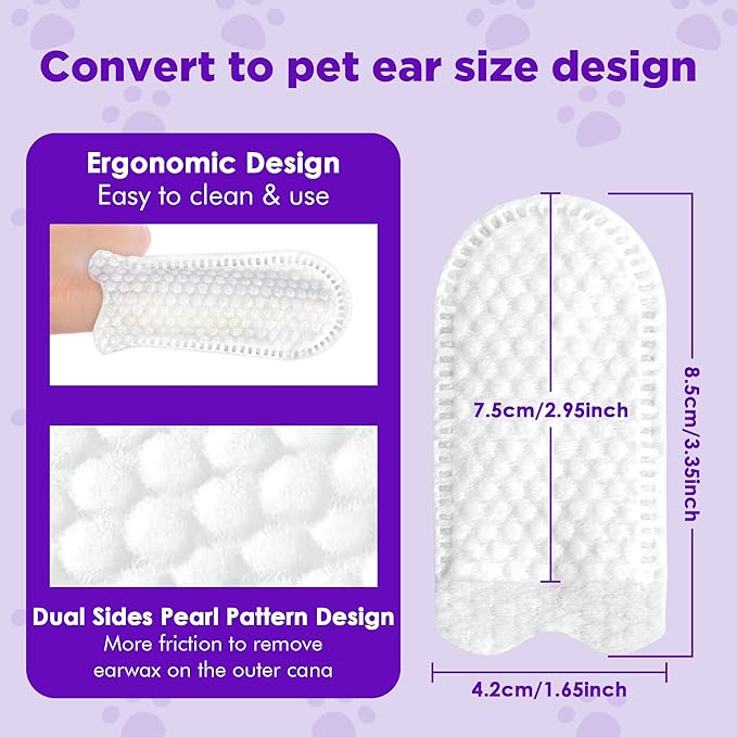 MIOSSZI Dog Ear Cleaner Finger Wipes for Dogs & Cats – Removes Wax & Odor, Helps Soothe Itchy Ears, Pet Ear Cleaning Finger Wipes 50 Count