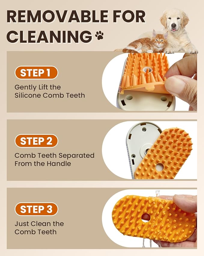 Cat Steam Brush for Shedding, Pet Steam Brush for Cats and Dog, 4 in 1 Rechargeable Cat Hair Brush, Spray Anti-Static, Massage, Cleaning, Shedding & Combing All In One, for Long & Short Haired Pets!