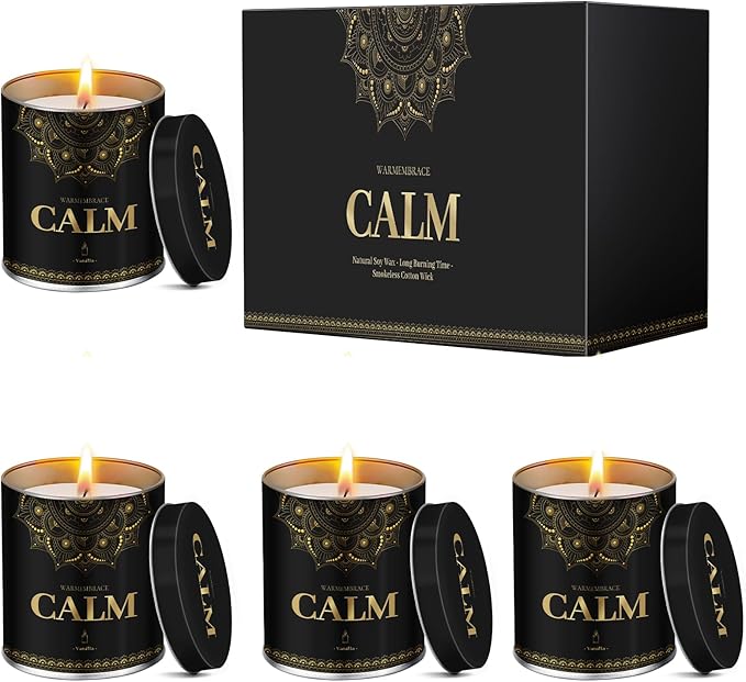 WarmEmbrace Scented Candles, 9 Oz Jar Candles for Home, Office, Meditation, Yoga, Candles for Women & Men, Birthday, Christmas, Valentine's Day Present, Lavender, Vanilla, Rose & Sandalwood, Lemon