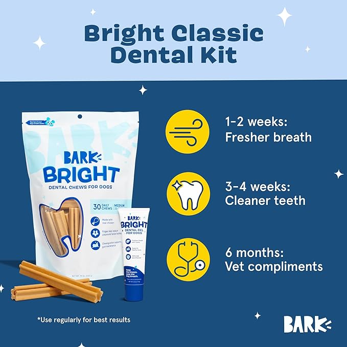 Barkbox Bright Original Dog Dental Kit, 30 Teeth Cleaning Chew Sticks & Toothpaste - Medium Breeds