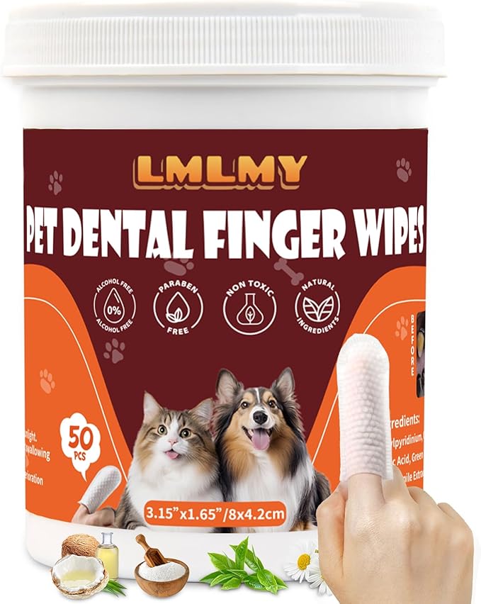 Dog Teeth Cleaning Wipe - Dental Finger Wipes for Cats & Dogs - Dog Toothbrush Finger Dental Wipes to Remove Plaque & Tartar,Effective Teeth Cleaner (2.3, Ounces)