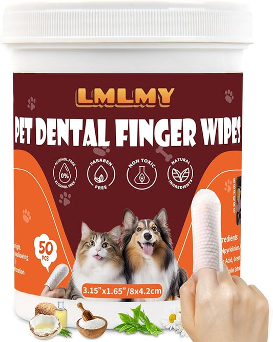 Dog Teeth Cleaning Wipe - Dental Finger Wipes for Cats & Dogs - Dog Toothbrush Finger Dental Wipes to Remove Plaque & Tartar,Effective Teeth Cleaner (2.3, Ounces)