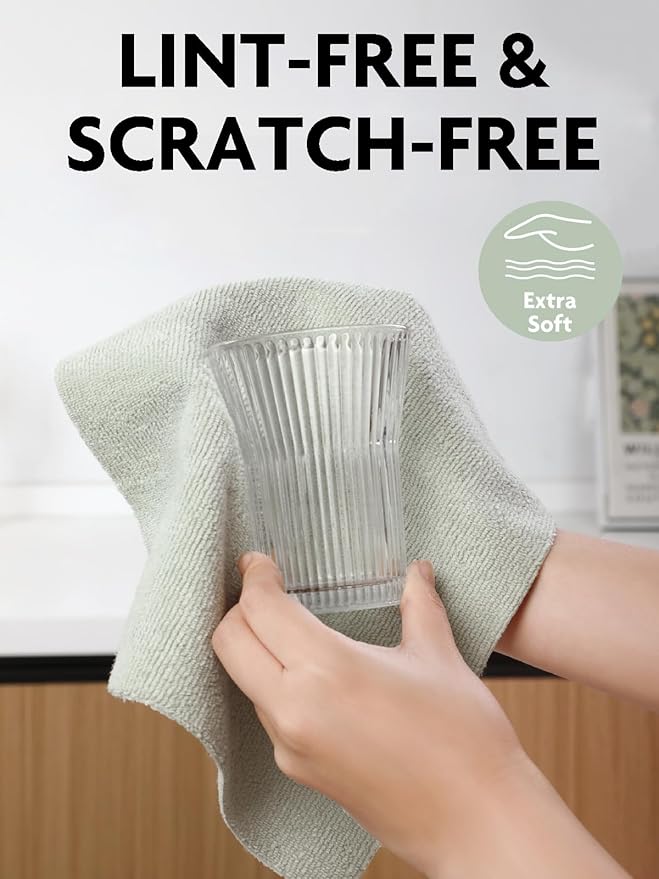 Fantasticlean Tear-Away Dish Cloth- 80 Sheets, 4 Rolls - 10'' by 10'', Reusable Washable Kitchen Towels, Super Absorbent Microfiber Cleaning Cloths (Pink,Blue,Tan,Moss Green)