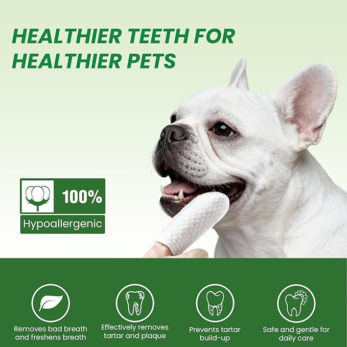 Teeth Cleaning Wipes for Dogs & Cats –Dog Dental Care Finger Wipes, Dog Finger Toothbrush Wipes Helps Remove Tartar & Plaque, Fresh Breath, Rinse Formula for Dogs & Cats Teeth Cleaning Kit-60 Count