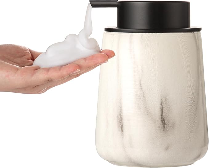 Enra Ceramic Foaming Soap Dispenser,12 oz Marble Foam soap Dispenser Bathroom Refillable Hand Soap Dispenser for Bathroom Kitchen with Easy-to-Press Pump(Marble Foam Type)