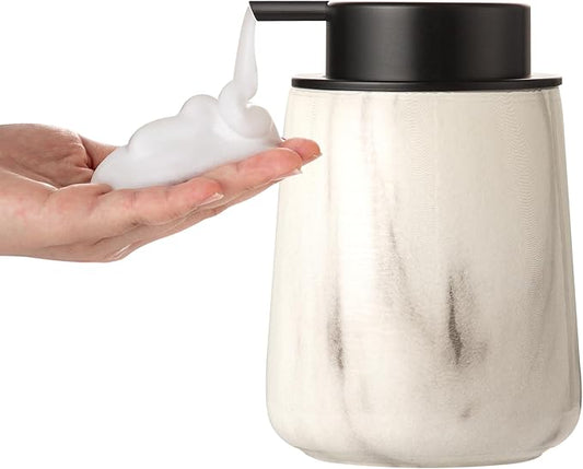 Enra Ceramic Foaming Soap Dispenser,12 oz Marble Foam soap Dispenser Bathroom Refillable Hand Soap Dispenser for Bathroom Kitchen with Easy-to-Press Pump(Marble Foam Type)
