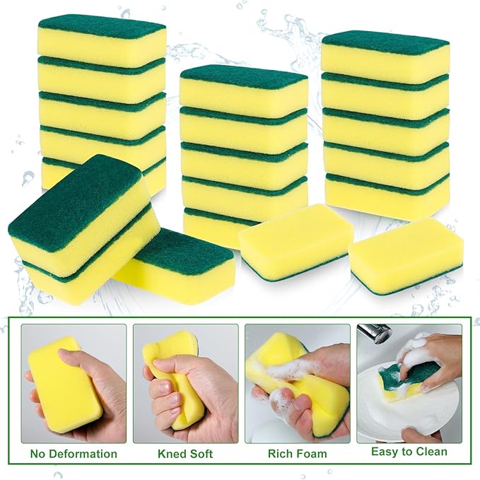 80 Pack Sponges Kitchen Cleaning Sponges Supplies Dish Sponge Cleaning Scrubber Scrub Scouring Pad Washing Dishes Brush Scrubbers Pads Bulk for Kitchen Home Bathroom Dishwashing Pots Pans (80)