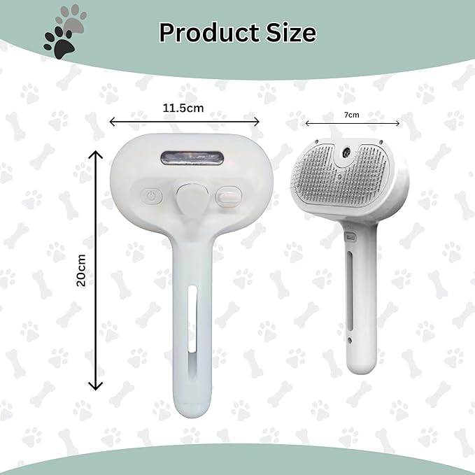 3-in-1 Anti-Static Pet Steam Brush for Dogs & Cats - Steam Clean, Calming Massage & Self-Cleaning Hair Ejection, Quick Heat-Up, USB-C Rechargeable, Low-Noise Deshedding & Dematting - White
