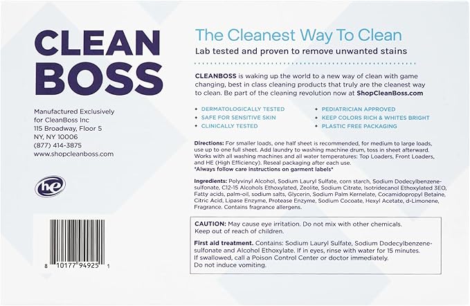 CleanBoss Laundry Detergent Smart Sheets - 60 Sheets