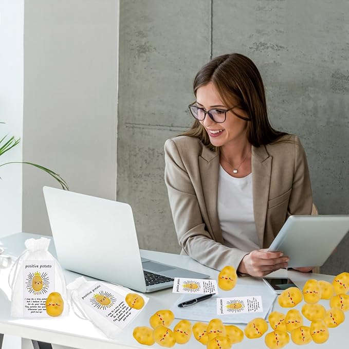 40Pack Positive Potato Bulk Gifts,Inspirational End of Year Student Emotional support,Resin Cute Realistic Potato with Funny Card Organza Bag Positive Gift for Coworker Staff Students Teacher