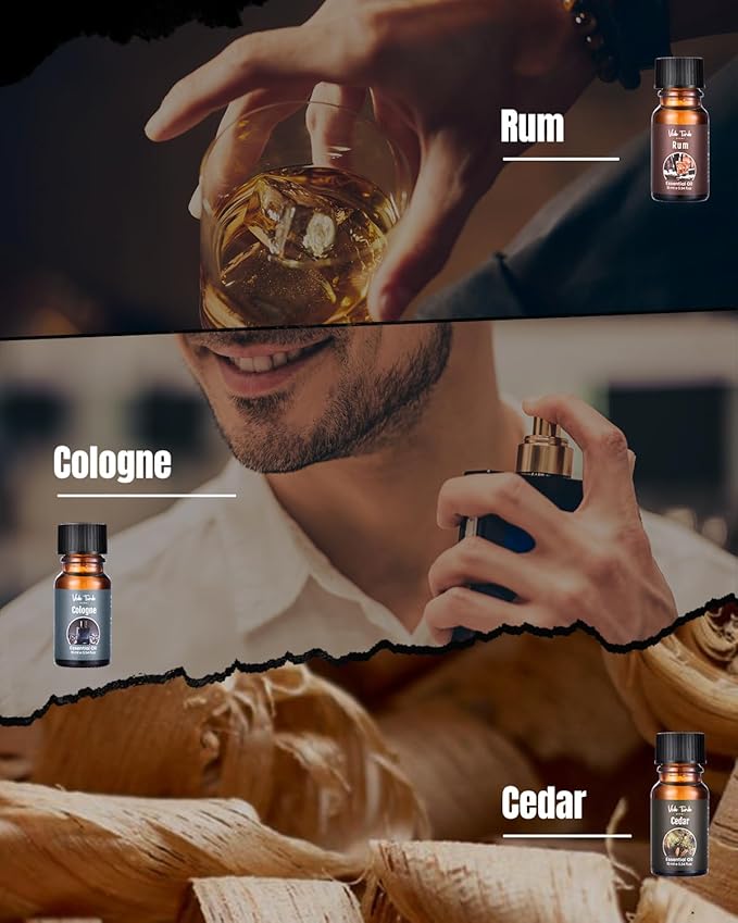Gentlemen's Essential Oils Set, Men Scents Fragrance Oil - Sandalwood, Cedar, Sweet Tobacco, Rum, Vintage Oak, Cologne Aromatherapy Oils for Diffuser, Candle & Soap Making