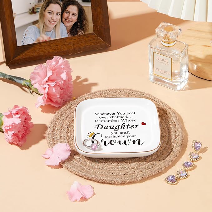 Mom's Jewelry Holder - Remember Whose Daughter You Are - Straighten Your Crown - Gifts for Daughter's Graduation, Wedding, Mother's Day, Valentine's Day